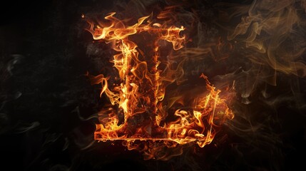 Wall Mural - A letter L surrounded by intense flames on a dark background