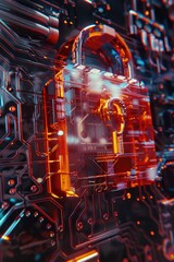 Poster - A detailed view of a lock on a circuit board, suitable for use in tech-related contexts