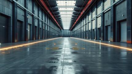 Poster - Empty clean futuristic warehouse. Background image. Created with Generative AI technology.