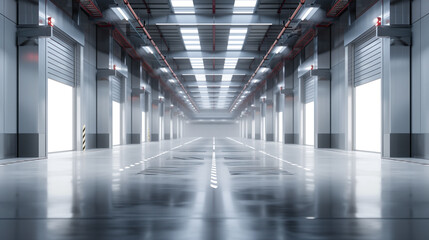 Poster - Empty clean futuristic warehouse. Background image. Created with Generative AI technology.