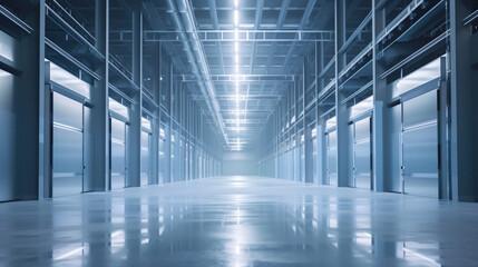 Poster - Empty clean futuristic warehouse. Background image. Created with Generative AI technology.