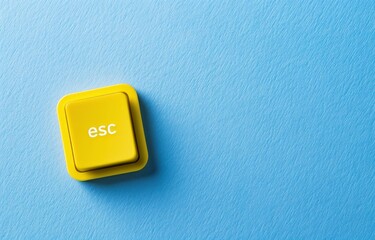 Poster - Yellow esc key on blue background symbolizing escape and stress relief