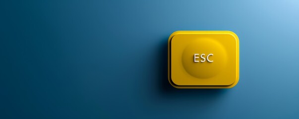 Poster - Yellow escape key button placed on blue background representing digital technology concept