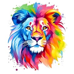 Wall Mural - Vibrant Watercolor Lion Portrait - Pride Symbol