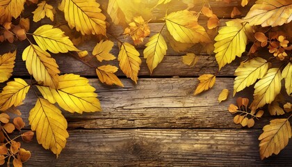 Poster - autumn leaves on wooden background