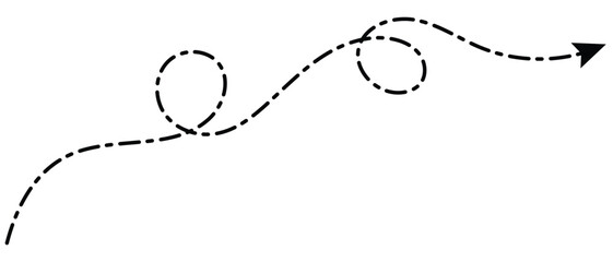 Wall Mural - curved dotted arrow. zigzag arrow stripes design with dotted lines. dashed line arrow. hand drawn da