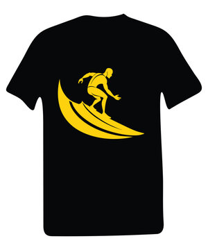 Summer surfing and tropical island vector art illustration typography graphic for black and white color t-shirt