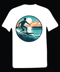 Summer surfing and tropical island vector art illustration typography graphic for black and white color t-shirt