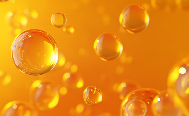 Close-up of glowing orange bubbles floating in a golden light