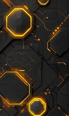Wall Mural - abstract futuristic background with glowing yellow hexagons on a black surface