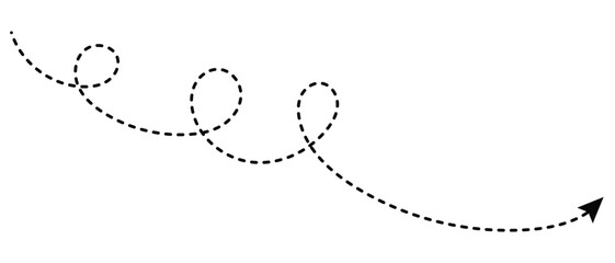 Wall Mural - curved dotted arrow. zigzag arrow stripes design with dotted lines. dashed line arrow. hand drawn da