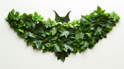 Poster - Eco-Friendly Halloween Concept with Leafy Bat Sculpture on White Background
