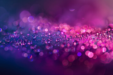 Wall Mural - Macro shot capturing the sparkling effect of water droplets on a vivid pink and purple surface