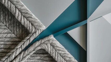 Wall Mural - A modern creative background, geometric shapes, gray and blue colors, wool textures.