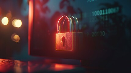 Wall Mural - A padlock hovering above a computer screen, symbolizing encryption and secure login