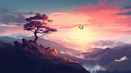 Wall Mural - sunset in the mountains