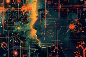 Wall Mural - A graphic illustration of AI concepts, such as machine learning, deep learning, and artificial neural networks, with the text AI The next chapter in human evolution