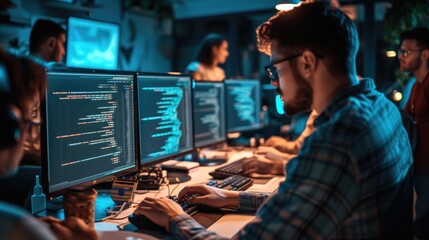 Programmer working with software development and data coding in office AIG41