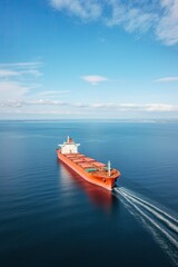 Canvas Print - Aerial top view of cargo ship in sea.