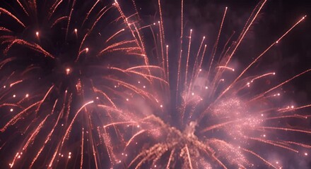 Poster - Golden fireworks are exploding against a dark sky, creating a festive and celebratory atmosphere. The bright lights and vibrant colors illuminate the night, leaving a trail of smoke and sparks