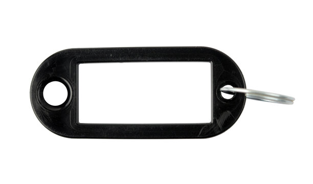 Black keychain with space for text on a white background.
