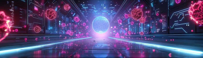 Hologram virtual cells flat design front view futuristic theme animation vivid