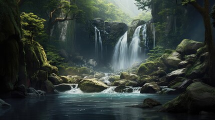 Wall Mural - waterfall in the jungle