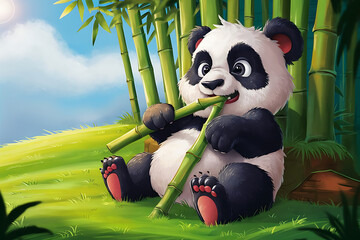 Poster - panda eating bamboo