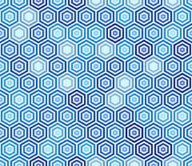 Poster - Abstract template background. Blue color tones gradients. Stacked hexagon bold mosaic cell. Hexagonal shapes. Seamless pattern. Tileable vector illustration.