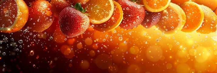 Elegant Abstract Fruit Background With Oranges and Strawberries