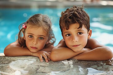 Canvas Print - two children in a swimming pool