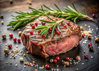 Wall Mural - Beef ribeye steak seasoned with herbs, spices, and rosemary cooked to perfection, tender mignon tenderloin meat, beef, ribeye, steak, herbs, spices, rosemary, cooking, mignon, tenderloin