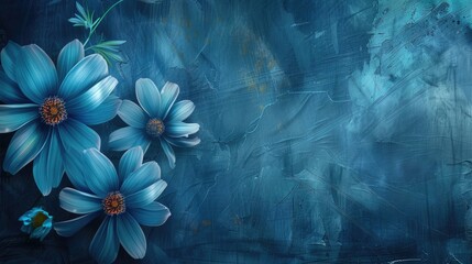 Abstract background with floral ornament in blue color and textured camomile flower design