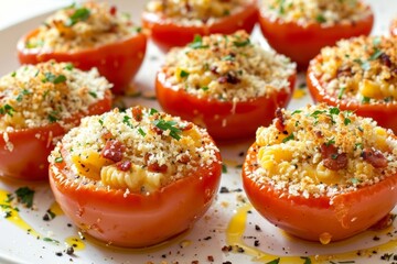 Wall Mural - Baked Tomatoes Stuffed with Bacon Mac and Cheese Delight