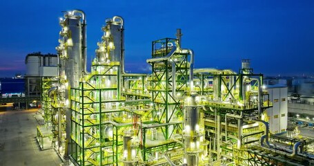 Wall Mural - Aerial view of oil refinery and chemical plant at night