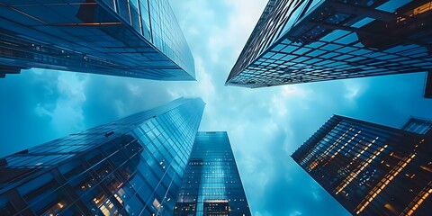 Wall Mural - Low angle view of city buildings against the sky. Concept Architecture, Urban Landscape, Low Angle View, City Skylines, Modern Buildings