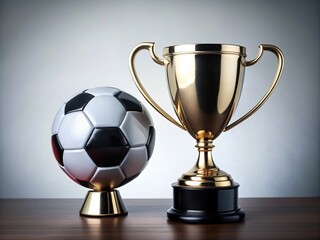 Wall Mural - trophy and soccer ball on a white background, trophy, soccer ball, football, sports, championship, victory, competition, award, prize, goal, win, tournament, success, isolated, golden