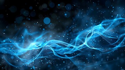 Aufkleber - Abstract digital background with blue glowing waves and dots on black, symbolizing the concept of big data technology in cyberspace
