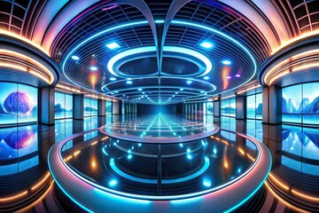Wall Mural - Abstract design studio with futuristic lights, reflections, and 360 panorama VR environment map , abstract, design, environment, studio, lights, reflections, 360 panorama, VR, futuristic