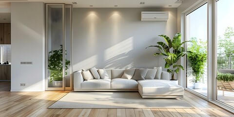 contemporary living room with air conditioning unit and room divider. concept contemporary interior 