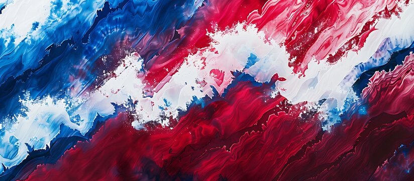 Abstract illustration of patriotic waves in red, white, and blue tie-dye, symbolizing American independence in a modern way.