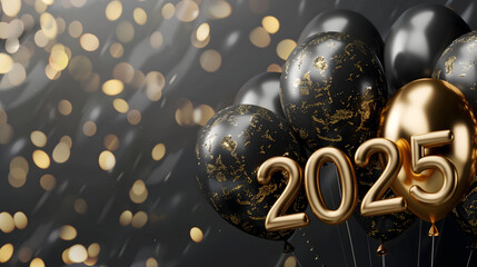 Wall Mural - 2025 Happy New Year black and gold design