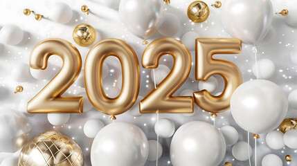 Wall Mural - 2025 Happy New Year white and gold design