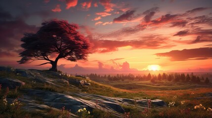 Wall Mural - sunset in the mountains