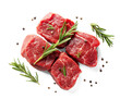 © QuietWord - top view meat beef fillet raw ribeye steak with rosemary and peppercorn, PNG transparent background with shadow