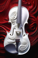 Wall Mural - beautiful white violin on dark red futuristic background, abstract music design with flowing lines