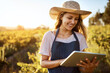 © Lyndon/peopleimages.com - Tablet, farmer and happy woman online for agriculture research, sustainability or plant growth outdoor at field. Digital technology, farm or person at countryside for planning food production or agro
