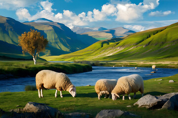 Wall Mural - sheep in the mountains