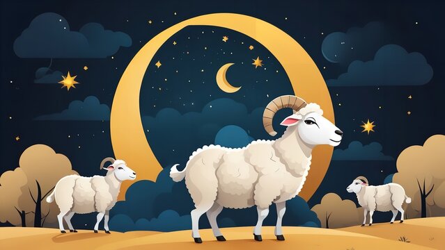 Eid Al Adha festival Greeting card with sacrificial concept - Generative AI