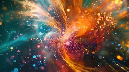 Vibrant abstract digital artwork with swirling colors and lights. Great for backgrounds, presentations, and creative projects.